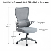 Chaise de bureau à dossier haut en maille, marque privée, avec accoudoirs rabattables, soutien lombaire réglable et base pivotante à tension inclinable