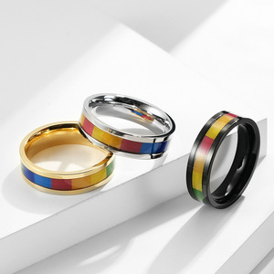 Unisex <b>Titanium</b> Steel Rainbow <b>Ring</b> Gold Silver Black Channel Setting Gift Jewelry - Product Image 1