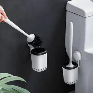 Cepillo de silicona TPR montado en la pared, escobilla con soporte para tazón de limpieza del inodoro, con ventosa de vacío para limpieza del baño