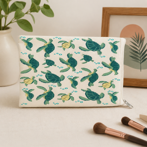 Pochette cosmétique en toile de coton avec imprimé tortue – Organisateur de maquillage à fermeture éclair et sac de rangement pour articles de toilette de voyage pour femmes - Product Image 4