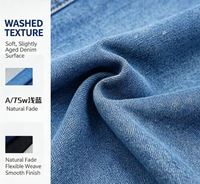 Tissu denim sergé extensible léger délavé en stock pour la vente en gros, couleurs bleu et noir, 16S 150cm 180-190GSM Polyester