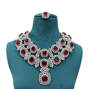 Ensemble collier et boucles d'oreilles en laiton plaqué argent de qualité supérieure chic, bijoux pour femmes, cadeau de mariage, de fiançailles ou de fête - Product Image 2