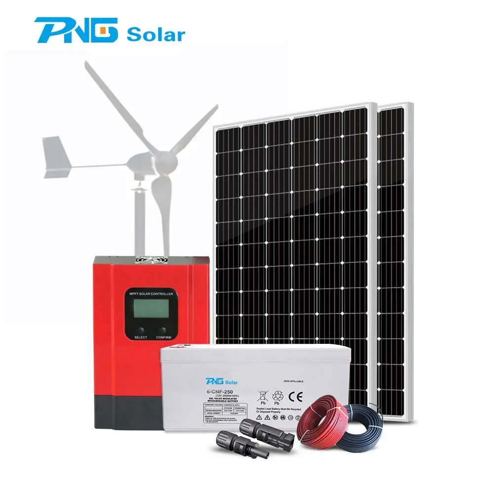 Panel Solar híbrido de 1KW 2KW 3KW, inversor de sistema de energía eólica sin red con batería recargable, sistema de generador Solar