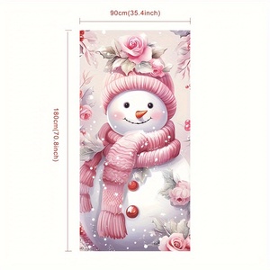 Bandera Navideña Rosa para Puerta, Decoración Estética con Diseño de Muñeco de Nieve y Flores, Cubierta de Poliéster para Puerta Principal, Decoración Festiva para Exteriores del Hogar - Product Image 4