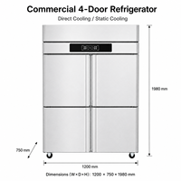 Réfrigérateur-congélateur vertical commercial à 4 portes, refroidissement par air, en acier inoxydable, double température, pour restaurant, hôtel, équipement de cuisine