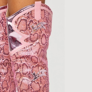 High Heel Snakeskin Print PU Upper Mesh Shaft Women Pointed Toe Thigh High <b>Boots</b> Large Size 43 Slip-on Over Knee High <b>Boots</b> - Product Image 3