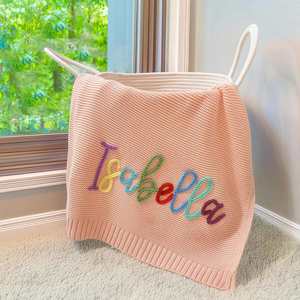 Personalized Embroidered Baby <b>Blanket</b> Name 100% Cotton Newborn Baby Gifts Boy/Girl Customized Handmade Chunky <b>Knit</b> <b>Blanket</b> - Product Image 3