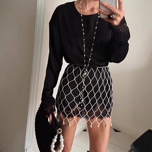 Camiseta de <span class=keywords><strong>Manga</strong></span> Larga con Encaje y Parches Irregulares para Mujer, Primavera-Verano 2026, <span class=keywords><strong>Cuello</strong></span> Redondo Elegante - Product Image 2