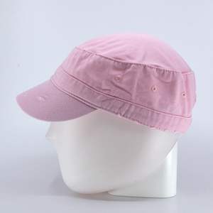Unisex Pink Distressed Cadet <b>Cap</b> Flat Crown Washed Cotton Everyday Short Bill <b>Vintage</b> Style Breathable Baseball <b>Cap</b> - Product Image 3