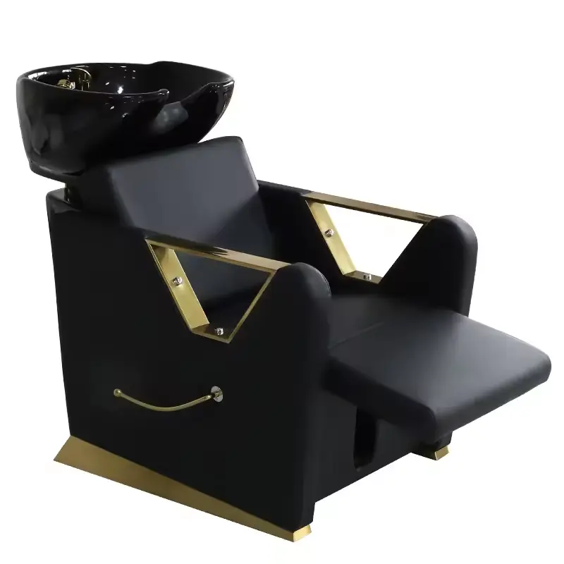Equipo de Salón Dorado de metal para champú, silla de lujo para champú, cama, piernas, elevación manual, color personalizado