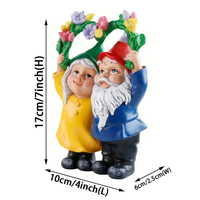 Figurine en résine de couple de gnomes avec couronne florale, peinte à la main, statue artistique, décoration de Noël pour la maison, modèle de collection pour les fêtes