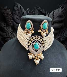 Luxury Multi Strand Pearl Choker Necklace Set with Large Teardrop Kundan Pendant and Matching <b>Drop</b> <b>Earrings</b> Bridal Wedding Jewel - Product Image 5
