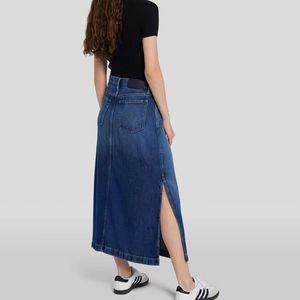 Simple Design Style <strong>Frilly</strong> Slit Multicolor Denim <strong>Skirt</strong> for Women - Product Image 6