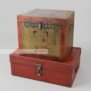 Caja de Almacenamiento de Madera Pintada a Mano Estilo Vintage, Cuadrada con Tapa, Diseño Bohemio, Estilo Póster Artístico, Tema Decorativo - Product Image 6