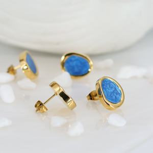 Pendientes de Joyería de Moda Retro con Diseño Ovalado Geométrico y Pintura Azul con Efecto de Gota de Aceite, Lujosos - Product Image 2