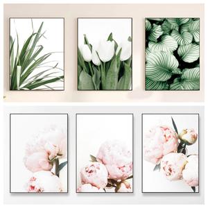 Nouvelles feuilles vertes et <span class=keywords><strong>fleurs</strong></span> roses Simple <span class=keywords><strong>peinture</strong></span> décorative <span class=keywords><strong>triptyque</strong></span> salon chambre décoration murale - Product Image 1