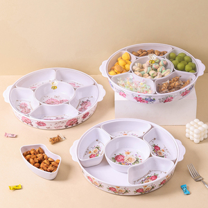 透明蓋付きメラミン製仕切り付きキャンディボックス＆ドライフルーツトレイ（卸売）家庭用・結婚式用 - Product Image 1