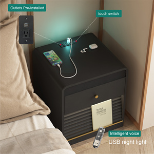 <b>Smart</b> Nightstand with Charging Station Led <b>Lights</b> Bedside Table Storage Cabinet for Bedroom - Product Image 2