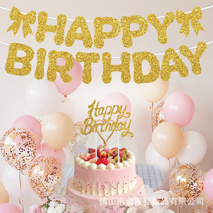Happy Birthday Banner <b>Glitter</b> Gold Paper Decorations For Birthday Party Elegant Rectangle Sign Durable - Product Image 3