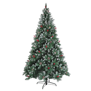 Flocked Artificial Christmas <strong>Tree</strong> <strong>with</strong> Multicolor LED <strong>Lights</strong> Pine Cones and Red Berries for Indoor Holiday Decoration - Product Image 2