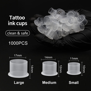 1000 unidades de vasos de plástico transparentes para tinta de tatuaje, de 17mm, 14mm y 11mm, con base autoestable, para pigmento de tatuaje - Product Image 1