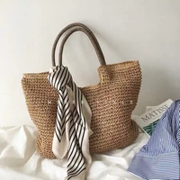 Beau sac fourre-tout en paille fait à la main en l, sac de plage Fashion pour femme avec poignée en Pu de grande capacité