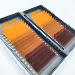 Korean PBT Fiber Volume Colorful Wholesale Private Label Lashes Trays Silk Mix Box Brown Colorful Individual Eyelash Extension