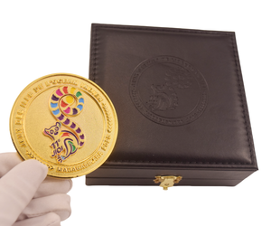 Pièce commémorative sportive en métal, pièce de monnaie 3D mate brillante en or personnalisée en cuivre avec boîte en cuir, JIOI Jeux des î<span class=keywords><strong>les</strong></span> de l'Océan <span class=keywords><strong>Indien</strong></span> ATHLETE - Product Image 4