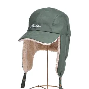 قبعات دافئة للجنسين من Trooper باللون الأخضر مع غطاء للأذن ومطرزة بشعار مخصص قبعات لصيد السمك