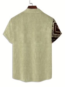 Camisa de Manga Corta para Hombre, Color Beige, con Patrón Étnico, Cuello Mao, Venta Directa de Fábrica, Uso Diario Informal, Corte Regular, Pedido al por Mayor, ODM, Ligera, 3D - Product Image 2
