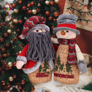 Zaves 16 pulgadas Feliz Navidad Artículo Santa Muñeco de nieve Decoración navideña interior Rojo Gris Madera texturizada - Product Image 6