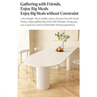 Table de salle à manger moderne contemporaine en pierre frittée crème - Table îlot de cuisine de luxe avec pieds colonnes romaines, écologique pour les petits espaces