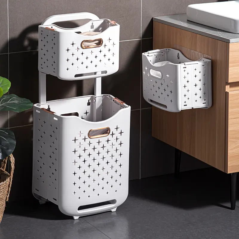 Home Bathroom Products Organizer Foldable Plastic Laundry Basket Dirty Clothes Storage Basket