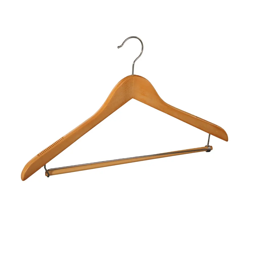 Op Maat Gemaakte Logo Bulk Broek Hout Kleding Hangers Anti-Slip Bar Houten Kleerhanger Kast Clip Hanger