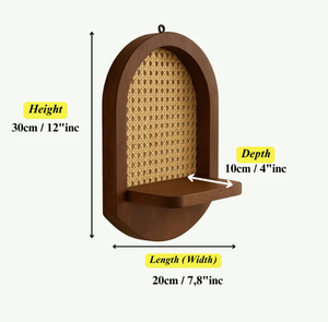 Étagère murale flottante en bois naturel moderne marron foncé Étagère de rangement d'entrée Étagère murale avec rotin - Product Image 5