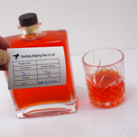 Bouteilles en verre de vodka de whisky transparent Super Flint à col court oblates rectangulaires 750ml 500ml avec bouchon en bois noir