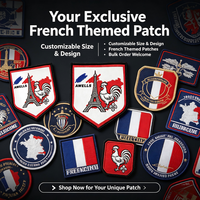 Écusson tissé personnalisé sur le thème de la France, avec drapeau français et motifs emblématiques, à thermocoller pour vestes, sacs et accessoires de mode