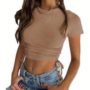 Camiseta en blanco Diseño personalizado Ropa de mujer Top corto de manga corta Ropa deportiva Yoga Fitness Crop Top Camiseta Mujer - Product Image 5