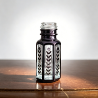Flacons de parfum vintage noirs octogonaux gravés de 3 ml avec bouchon en forme de dôme de château et applicateur en verre