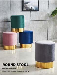 <span class=keywords><strong>Pouf</strong></span> Ottomano Rotondo Moderno Francese con Seduta, Base in Acciaio Inox e Rivestimento in Velluto Rosa e Nero per Soggiorno - Product Image 3