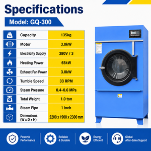 Séchoir industriel à tambour GQ-300, capacité 135 kg, chauffage 65 kW, moteur 3 kW, 33 tr/min, 380 V, triphasé, vapeur 0,4-0,6 MPa - Product Image 4