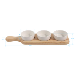 Rubber <strong>Wood</strong> Serving Tray with 3 Ceramic Bowls <strong>Wood</strong> <strong>Plate</strong> and Ceramic Dip Bowl Set - Product Image 2