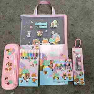 1 Ensemble de papeterie 6-en-1 Kawaii de dessin animé (crayon, règle, gomme, taille-crayon) – Cadeau promotionnel pour garçons, filles, enfants, école et bureau - Product Image 3