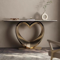 Table console de base en or de luxe conception de coeur unique Table décorative en pierre frittée pour le stockage de meubles de maison de salon