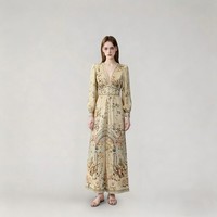 Fournisseur OEM Robe longue à imprimé floral à col en V pour femmes, manches lanternes longues, robe bohème pour les vacances, usine chinoise