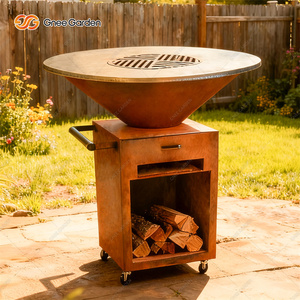 Parrilla de Carbón para Exteriores Gnee Garden de Acero Corten con Carro de Almacenamiento de Leña, Acabado Mate Moderno - Product Image 3