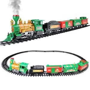 户外和室内儿童玩具火车套装电动吸烟圣诞树火车