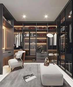 Armario de Acero Inoxidable de Lujo de Alta Gama, Diseño Moderno, Puerta de Vidrio, Armario Vestidor de Madera con Luz LED - Product Image 3