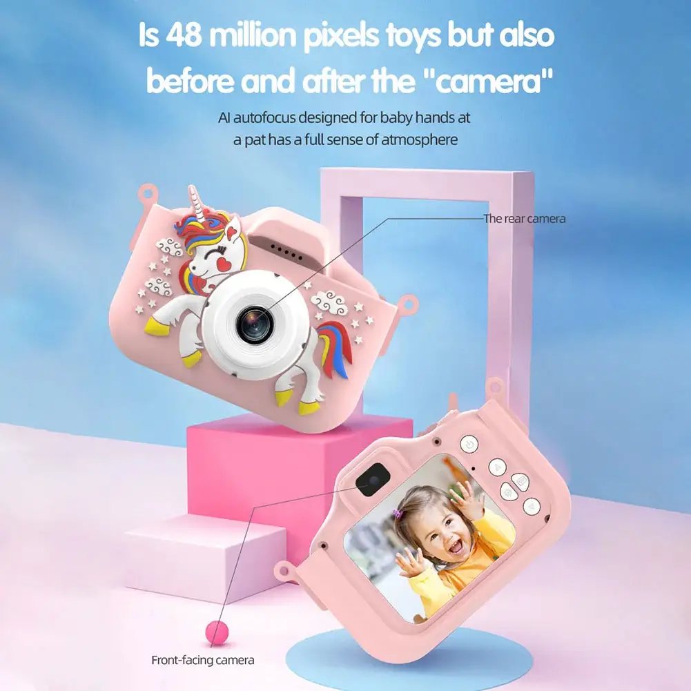 Детская Цифровая видеокамера с изображением единорога, 2,0 дюймов, IPS экран, 1080p, детская видеокамера для мальчиков и девочек, подарки на день рождения