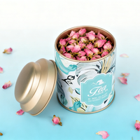 Boîte à thé vintage en métal vide avec couvercle, motif floral rose à pois, cylindrique, vente en gros, directement de l'usine, approvisionnement en vrac